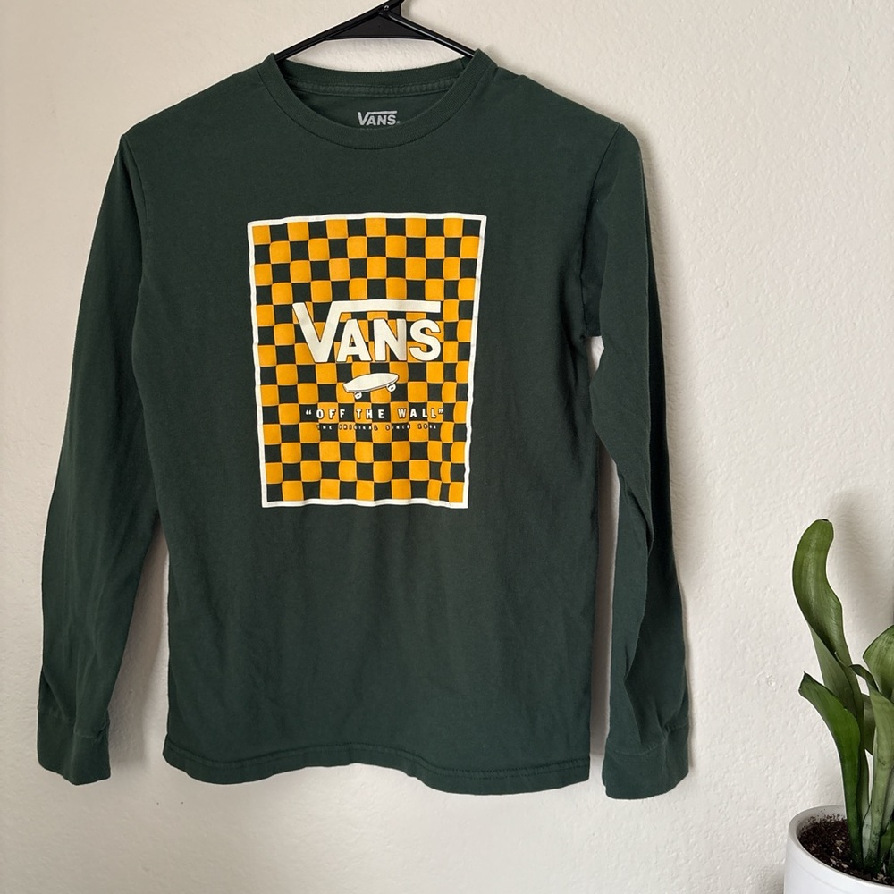 Vans Green Long Sleeve Shirt with Checkered Logo